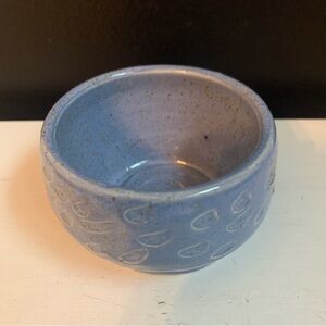 Blue ceramic signed trinket jewelry candle holder vintage vanity Dresser cup